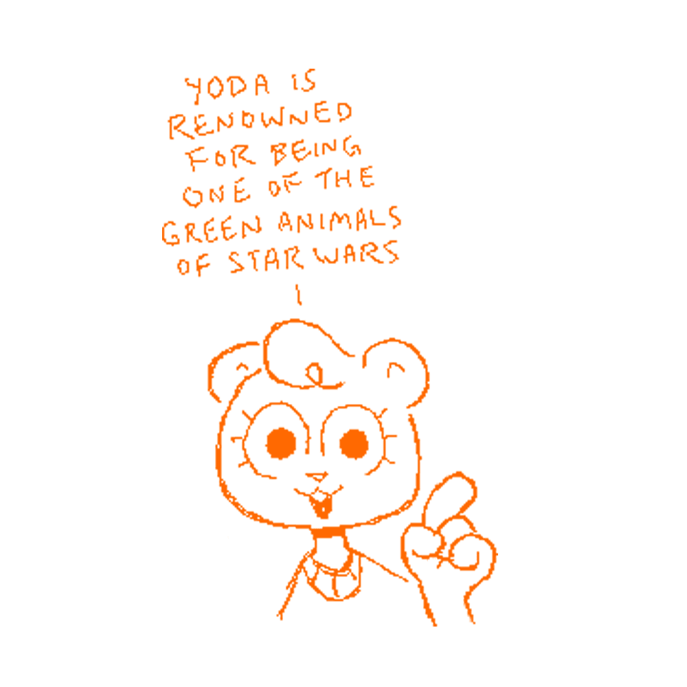 Jeanie from Nothing Doing helpfully informing you that “Yoda is renowned for being one of the green animals of Star Wars”