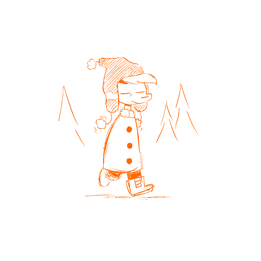a doodle of Autumn from Nothing Doing walking along in a silly winter hat and a cloak
